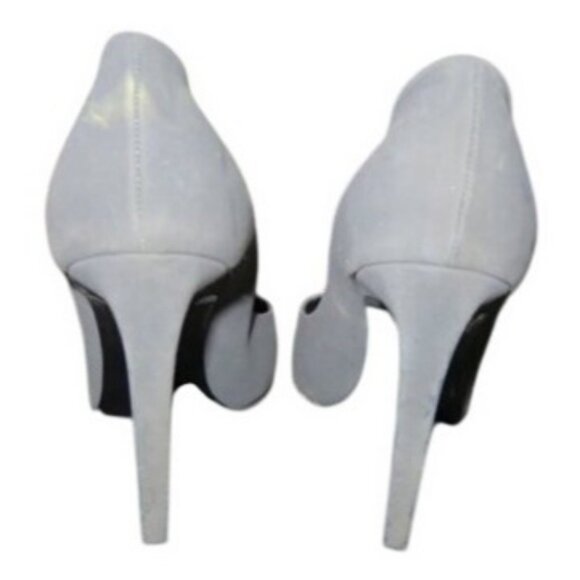 Giorgio Armani Grey Italian Leather Black Patent Bows Luxury Pumps Heels 38.5 or - Picture 3 of 11